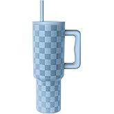 Simple Modern 40 oz Tumbler with Handle and Straw Lid | Leak-Proof Insulated Stainless Steel Water Bottle Travel Mug Cupholder Use | Gifts for Women Her | Trek Signature | Forget Me Not Checkmate
