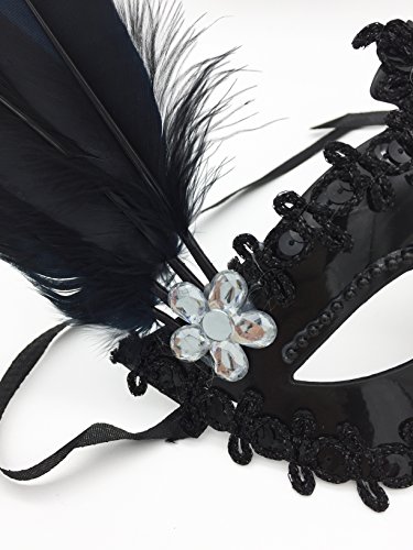 3 Pack Lace Sexy Mask Masquerade Party Costume Mask with Feather white&black - Image 5