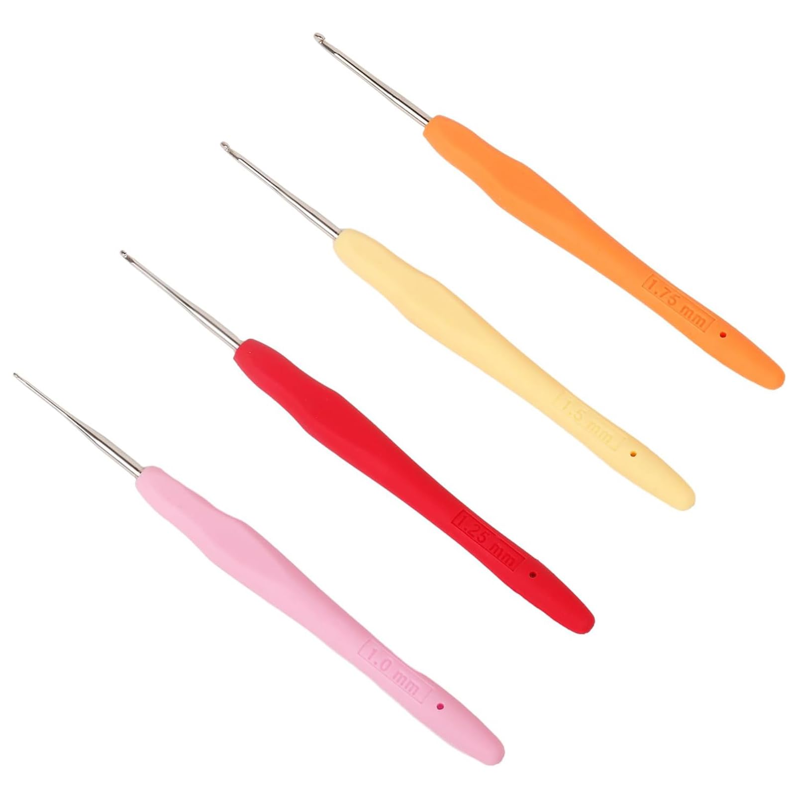 Reessy Small Crochet Hooks Set, Metal Crochet Needles with Soft Grip Handle for Lace and Amigurumi 1.0mm, 1.25mm, 1.5mm, 1.75mm, Ergonomic Crochet Hooks for Arthritis Hands Fine Crocheting