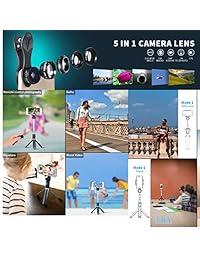 Kit de lentes para cámara de teléfono   Selfie Stick Trípode con mando a distancia 5 en 1 para iPhone, ojo de pez, 2 x telescopio, gran angular, kit de amante de la imagen CPL