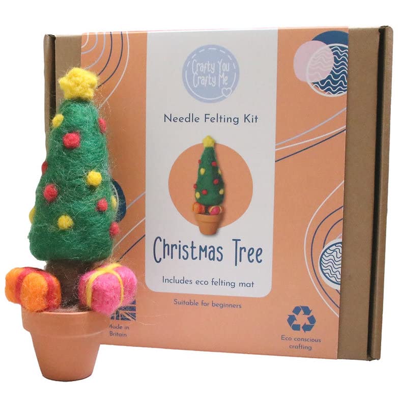 Crafty You Crafty Me - Christmas Tree Needle Felting Kit, Craft Kit for Adults, Craft Activity Gift, Includes Felting Mat, Needles and Colour Illustrated Instructions, Made in UK