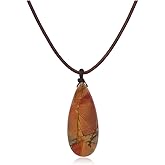 COAI Genuine Leather Necklace, Teardrop Picasso Jasper Crystal Necklace for Men Women