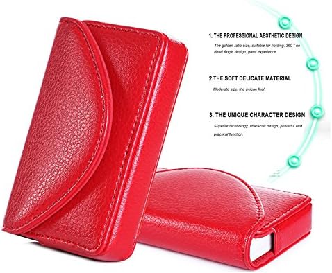 RFID Blocking Minimalist Leather Business Credit Card Holder with Magnetic (Red)