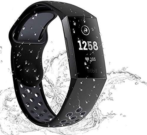 Hotodeal Sport Bands Compatible Charge 3 Bands Waterproof Soft Silicone Replacement Breathable Bands for Women Men Charge 3 Accessories, Small Large Size