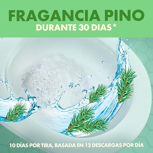 Tiras Adhesivas WC Pino, Limpia, Refresca y Perfuma el Inodoro, Frescor Intenso, Pack de 10 = 30 Tiras