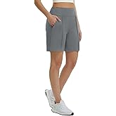 baleaf Women's 7 Inch Bermuda Long Shorts with Zipper Pockets High Waisted Athletic Shorts Walking Dressy Casual Loose
