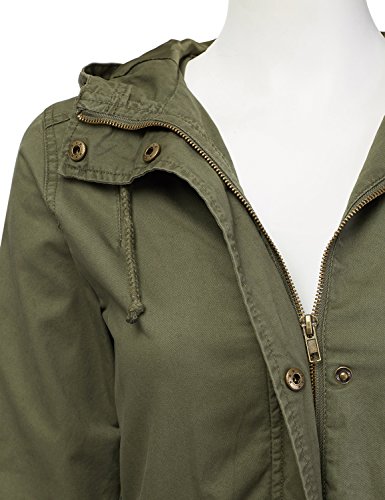 DRESSIS Women's Lightweight Military Anorak Hooded Jacket OLIVE S - Thumbnail 3