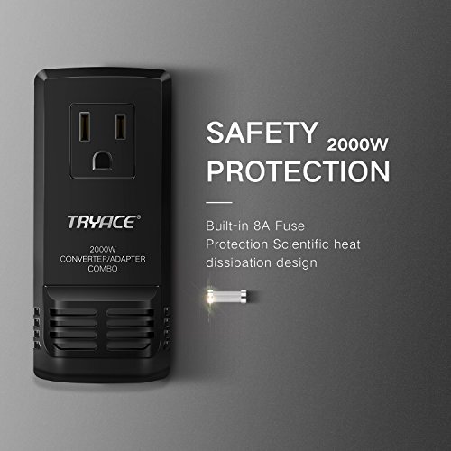 TryAce A8 2000W Travel Voltage Converter(Passed UL Safety Certification) for Hair Dryer, UK/AU/US/EU All in One Plug Wall Chargers for Phone, Camera, Tablet, Laptop, MacBook