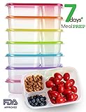 Meal Prep Containers 3 Compartment 7 Pack Reusable Plastic Food Storage Containers with Lids-BPA Free,Microwave,Dishwasher Safe,Portion Control Bento Lunch Boxes