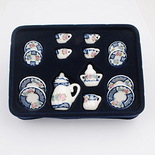 NW 1 Set 15 Pieces Pastoral Style Ceramics Tea Cup Set Lovely Dollhouse Decoration Set Dollhouse Kitchen Accessories