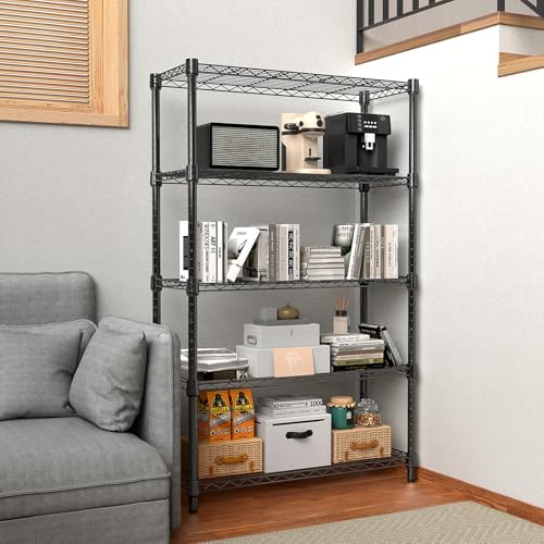 M MZG Heavy Duty Metal Shelving Unit with 5 Levels, up to 567 kg, Adjustable Shelves for Garage, Workshop and Warehouse, Studio, Black, 35 x 60 x 159 cm