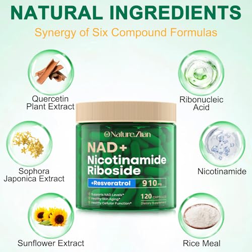O NATURE ZIRAN Suplemento De Nad, Ribósido De Nicotinamida De Nad De 910 Mg Para Hombres Y Mujeres, Resveratrol De Ribósido De Nicotinamida Liposomal, Para El Antienvejecimiento, La Energía, La Conc