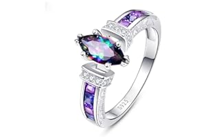 GUIDECUN Marquise Rainbow Topaz Rings for Women Silver Plated Fashion Jewelry Gifts Promise Zircon Ring Size 6-10 (US Size 7)