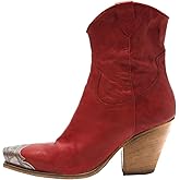 keleimusi Women's Western Cowgirl Ankle Boots Stacked Block Heel Cowboy Booties Steel Toe Heeled Short Cowboy Boots Side Zipper Western Booties for Women