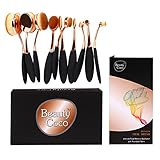 2017 BeautyCoco 10 pcs Oval Toothbrush Makeup Brush Set Foundation Brushes Contour Powder Blush Conceler Brush Makeup Cosmetic Tool Set Rose Gold with Gift Box