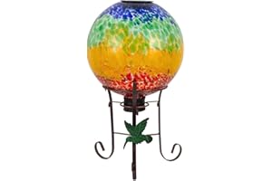 Stargarden Solar Powered Gazing Ball, 10 Inch Glass Gazing Globe, Decorative Gazing Balls with Metal Ball Stand, Colorful Solar Globes for Patio, Lawn, Garden Decor