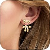 Robaice Gold Plated Bow Earrings for Women, Dainty Rhinestone Stud, Cute Pearl Earring Jackets, Hypoallergenic Earrings for Sensitive Ears