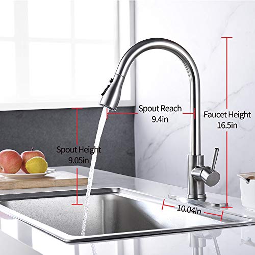 Keonjinn Kitchen Faucets with Pull down Sprayer, Brushed Nickel High