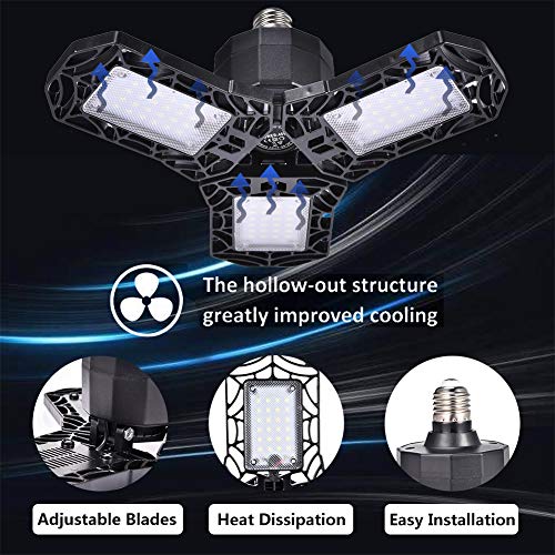 Led Garage Lights, Deformable Shop Lights for Workshop, 4000LM, 40W Led Lights for Garage Ceiling Screw in, Adjustable Triple Glow Led Garage Light, LED Light Bulbs for Warehouse, Corridor, Stadium