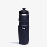 Bivo Duo 25oz Non Insulated Stainless Steel Bike Water Bottle - Lightweight for Cycling, Hiking, Sports - No Plastic Taste, Fits Most Cages, Dishwasher Safe - (Black)
