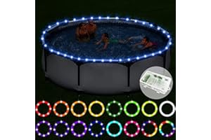 Ehaijia Remote Control LED Pool Lights for Above Ground Pools, 18Ft Submersible LED Rim Lights, C Battery Box, 16 Color Changing at Night, Waterproof