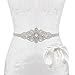 E-Clover Rhinestone Ribbon Sash Belt for Bridal Women's Wedding Dress Belt (Silver Applique/Off white)