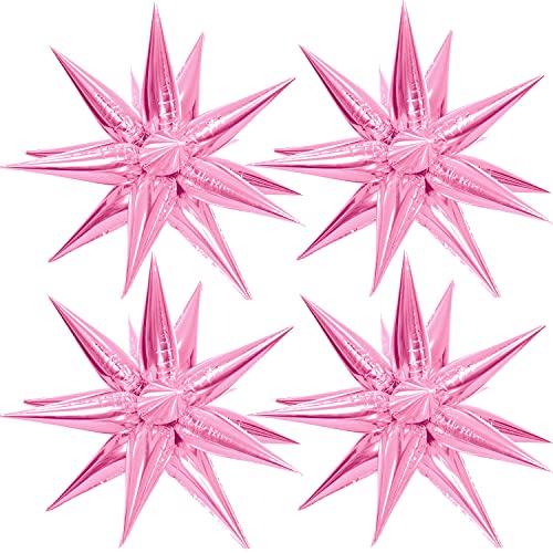 KALOR 50 Pcs Pink Cone Foil Balloons,26 Inch 12 Point Explosion Star Starburst Cone Mylar Balloons for Birthday Wedding Baby Shower Christmas Decoration