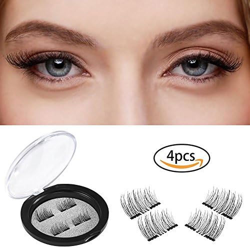 Amonssa Double Magnetic Eyelashes, Handmade Soft False Eyelashes, Ultra Thin Natural Look Fake Eyelashes, Dual Magnetic Reusable Fiber Eye Lashes One Pair 4 PCS black