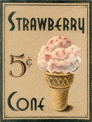 Strawberry Cone Metal Sign, Ice Cream, Kitchen Decor, Cafe Decor, Vintage Decor