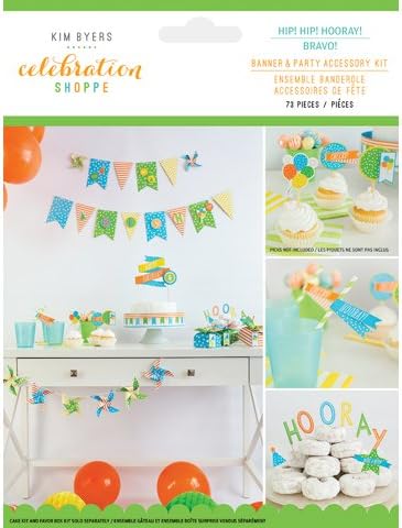 Celebration Shoppe by Kim Byers Hip! Hip! Hooray! Bundle of 3 Party Kits - Cake Decorating, Banner & Accessories, and Favor Boxes - for Birthday Party, Baby Shower, and More
