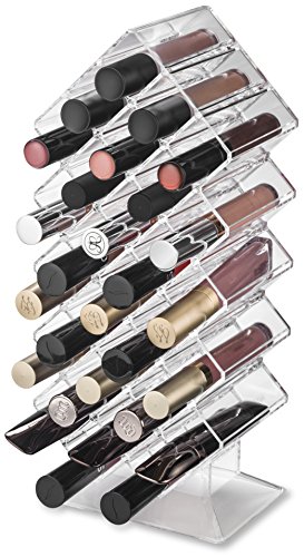 byAlegory Acrylic Lip Gloss Makeup Tower Stand Organizer | 28 Space Cosmetic Storage Designed To Stand, Lay Flat & Stack (CLEAR)