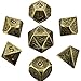 Hestya 7 Pieces Metal Dices Set DND Game Polyhedral Solid Metal D&D Dice Set with Storage Bag and Zinc Alloy with Enamel for Role Playing Game Dungeons and Dragons, Math Teaching (Antique Brass)