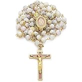 Mondo Cattolico Rosary Beads catholic for Women and Men from Vatican, Miraculous Virgin Rosary with Variegated Glass on a Gold Plated Brass Chain - Perfect Catholic gifts
