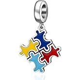 Autism Awareness Charm for European DIY Bracelet, 925 Sterling Silver Puzzle Piece Enamel Charms, Live Love Laugh Charms, I Love You Dangle, Love Letter and Ribbon Bow Beads, for Family/Couple/Friend
