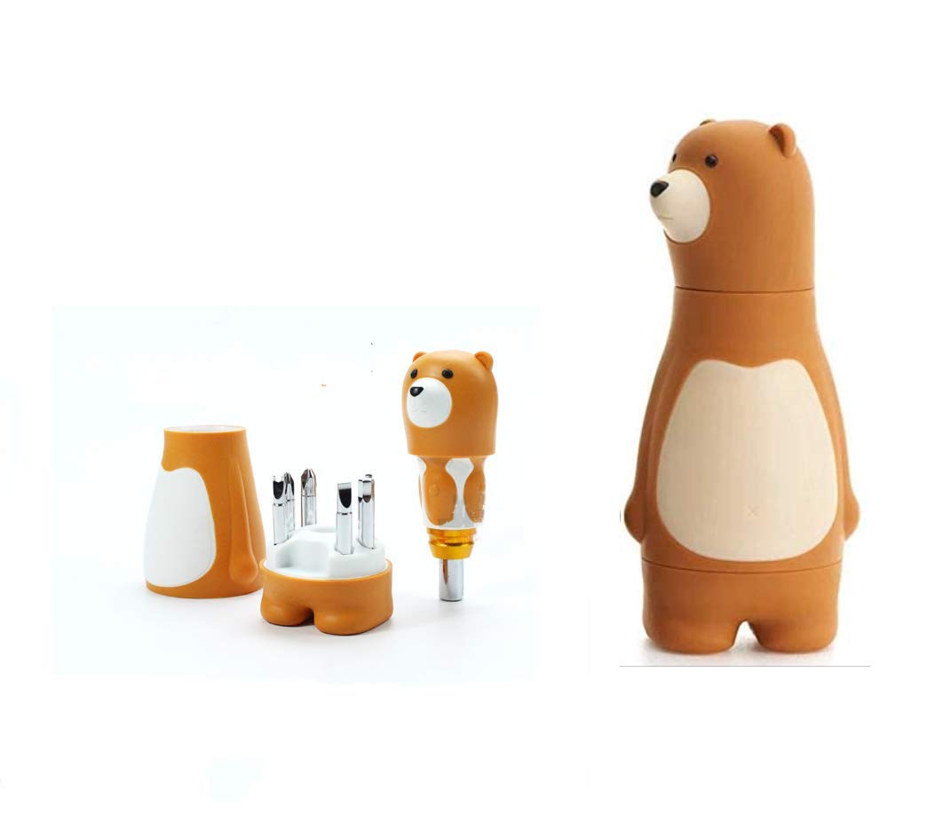 Men’s Gift 6 in 1 Cute Bear Precision Screwdriver Set,s2 Alloy Steel Quality,Home Appliance Furniture Household Repair Tool Kits for Electronic Devices