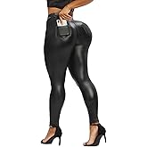 RIOJOY Womens Sexy Leather Leggings PU High Waist Butt Lifting Pleather Pants Stretchy Faux Leather Tights Push Up
