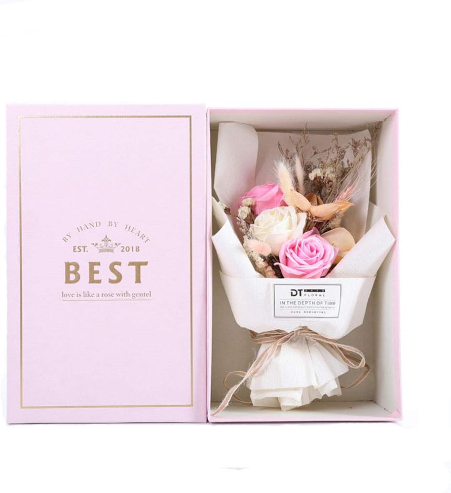 AESTHING Christmas Decoration Rose Soap Flower Real Dry Flower Bouquet Gift Box Mothers'Day Teacher's Day Gifts/Party/Anniversary/Birthday (Pink)