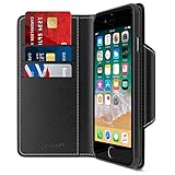 Maxboost iPhone 8 Wallet Case [Folio Style] [Stand Feature] mWallet Series Apple iPhone 8 (2017)/ iPhone 7 (2016) [Black] Protective Credit Card Leather Cover [Card Slot+Side Pocket] Magnetic Closure