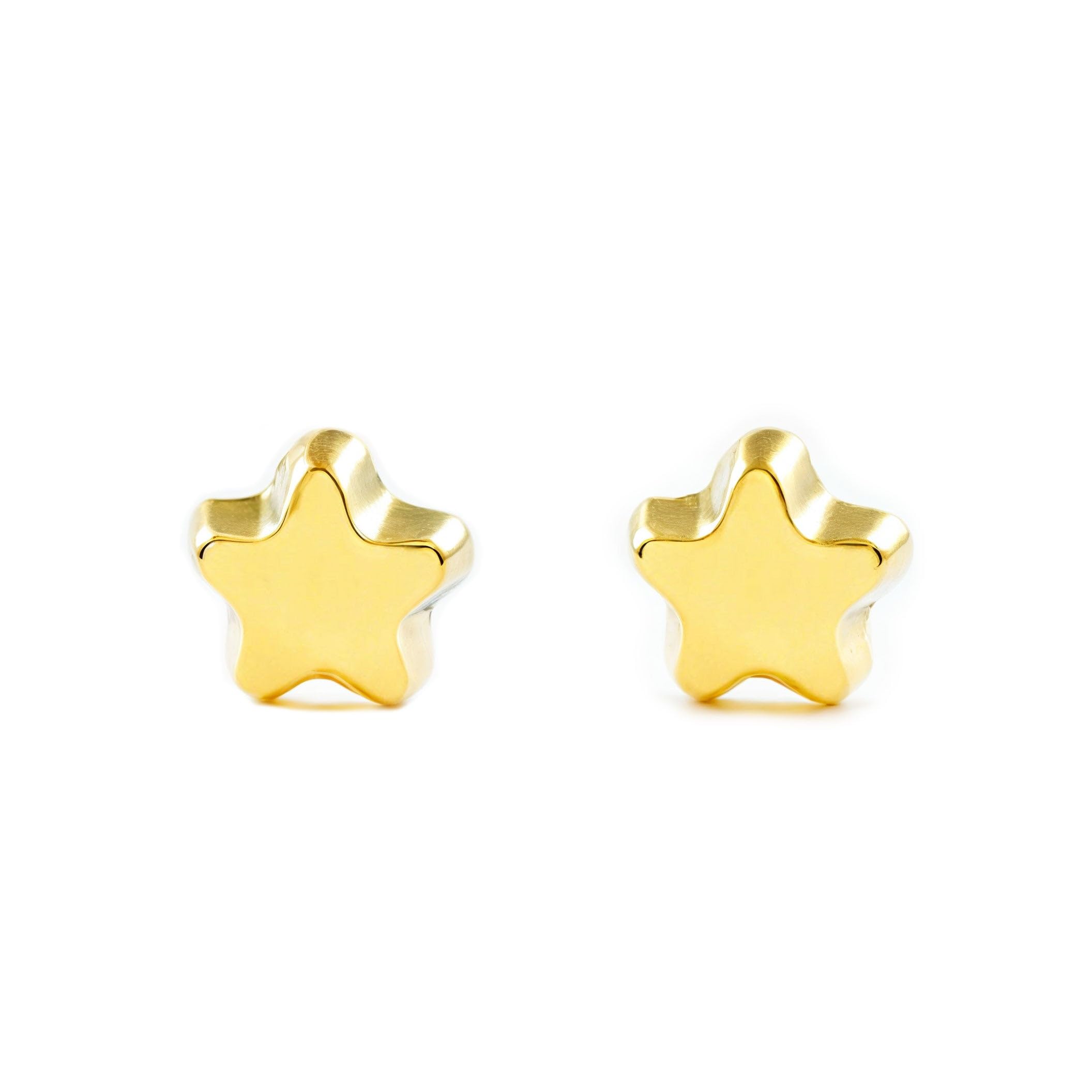 Mondepetit - 9ct Yellow Gold Star Children's Baby Girls Earrings shine