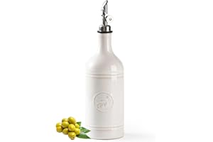 MIKIGEY 18 oz Ceramic Olive Oil Bottle Dispenser for Kitchen, Large Capacity Oli and Vinegar Cruet with Stainless Steel Spout, Oil Container, Pack of 1, Off-White