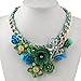 LovelyCharms Green Blue Flower Floral Statement Necklace Chunky Pendant