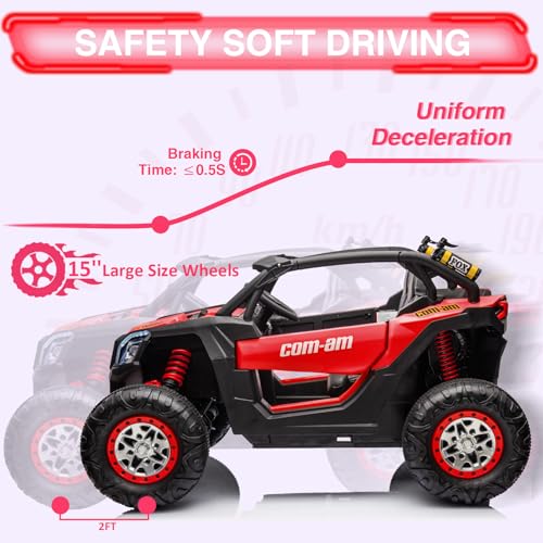 24V Carro Electrico Niño Montable con Tracción en las 4 Ruedas, 300W Moto Electrica Infantil Niño con 2.4G Control Remoto Manejo, Luces LED y Música, Velocidad Máxima 8KM/H, Montables con 2 Plazas, 3+