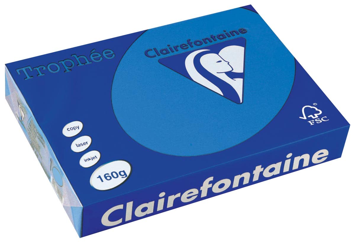 Clairefontaine Trophee 1022C Ream Printer/Copier Paper, Intense Colours, DIN A4, 160 g, 250 Sheets, Caribbean Blue, 1 Ream