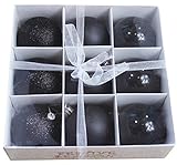 Black Christmas Ball Tree Ornaments, Set of 9, 80mm