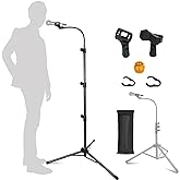 Mic Stand, Boom Microphone Stands Tripod Gooseneck Microphone Stand Height Adjustable from 24" to 67" with 2 Mic Clips for Si