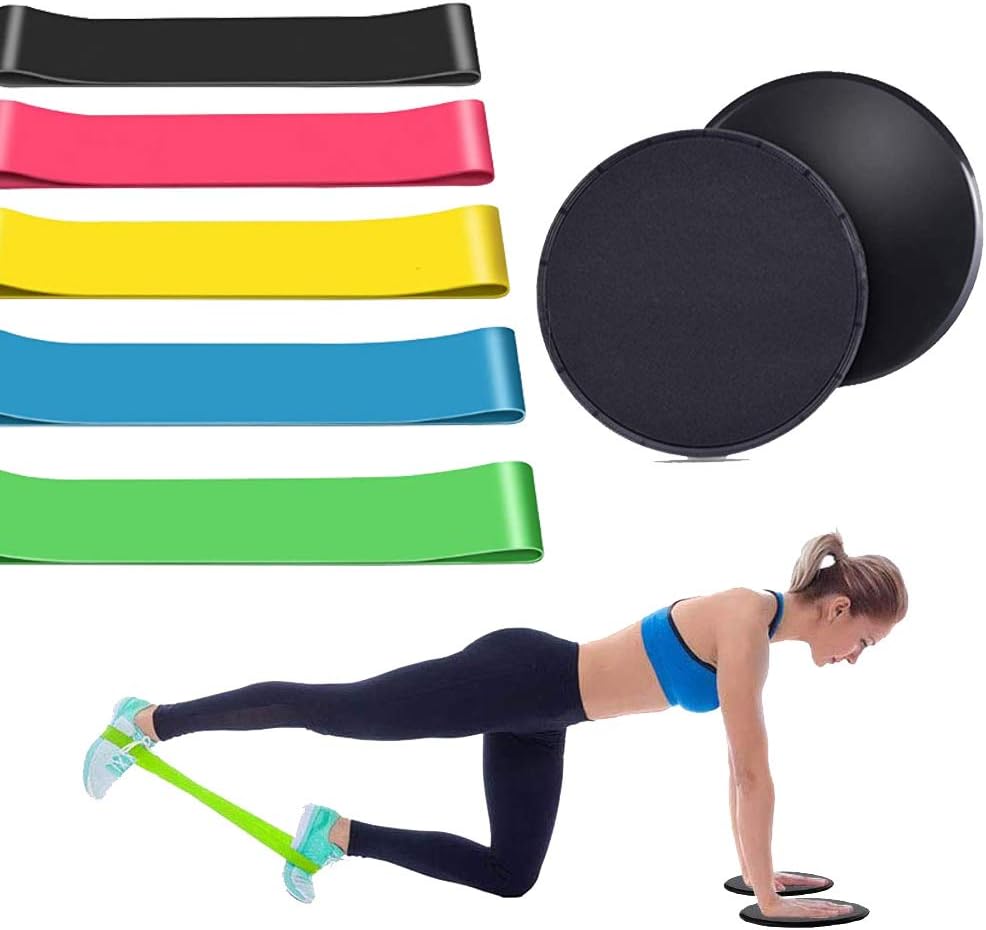 HOTSO Gomas Elasticas Fitness y Discos Deslizantes Fitness,5X ...