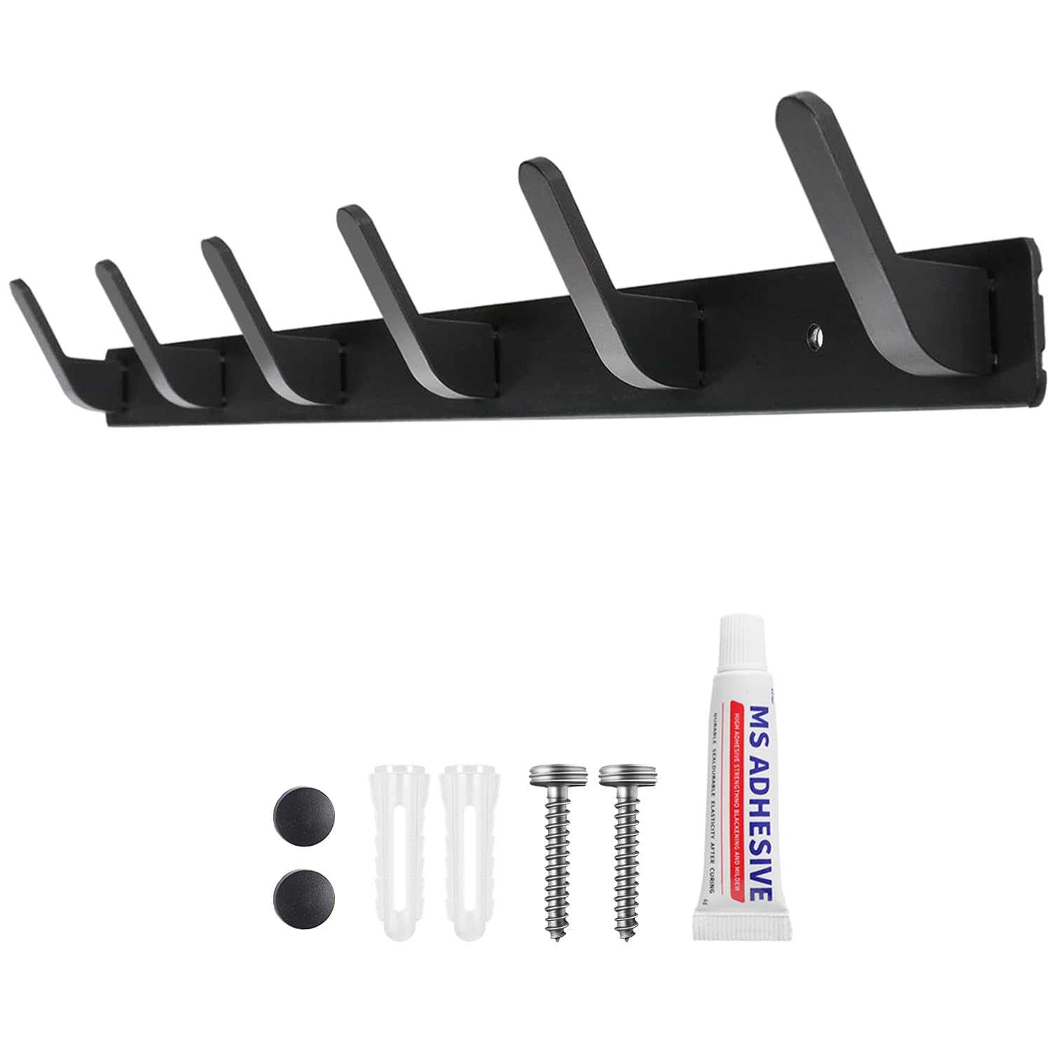 Sevenpers Black Coat Hooks, Wall Mounted Coat Rack, 6 Coat Hooks for Wall, Door Hooks, Hallway Bedroom Coat Hangers Wall Hooks for Hanging - All Fixings Included