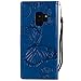 Galalxy S9 Wallet Case,SMYTU Premium Emboss Butterfly Flip Wallet Shell PU Leather Magnetic Cover Skin with Wrist Strap Case for Samsung Galaxy S9 5.8