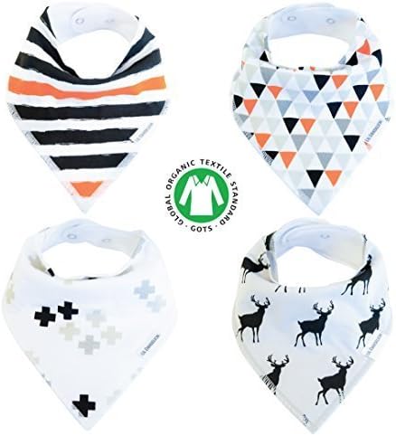 Baby Bandana Drool Bibs Organic 4 Pack for Boys and Girls Absorbent Soft Cotton for Teething Feeding Unisex Baby Shower Gift Set Burp Cloth From Lil Dandelion (Black Orange)