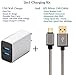 Power-7 Dual USB Wall Charger Adapter (2.0A/5V) with 6ft Braided Micro USB Cord Charging Kit for Samsung S7/S6/Edge, Note 4/5, Moto, LG, HTC, Tablet, Android Phone More, (Black)